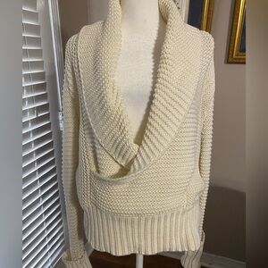 American Eagle Outfitters Women's Large Sweater Ivory Cream Shawl Collar Chunky